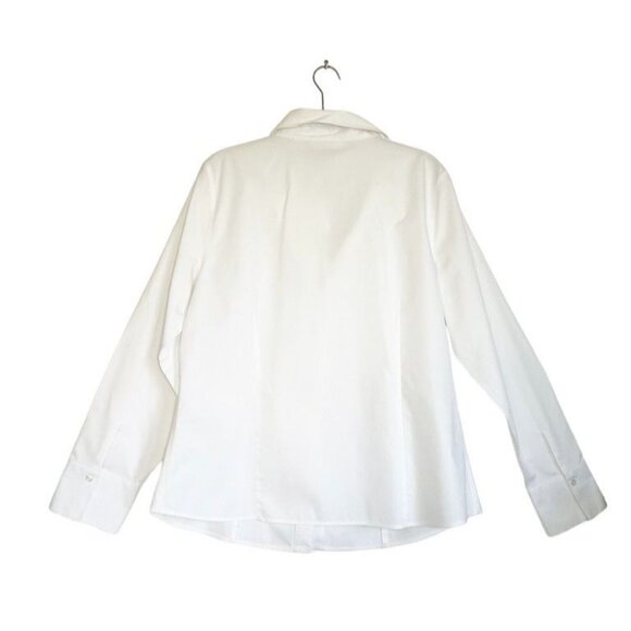 Coldwater Creek Long Sleeve Collared Button Cotton Blouse in White - Sz L - Picture 2 of 6